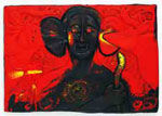 Fond rouge au serpent jaune